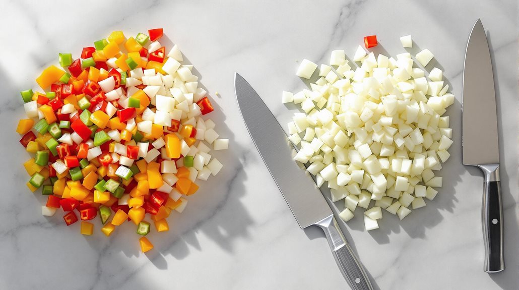 chop onions and peppers