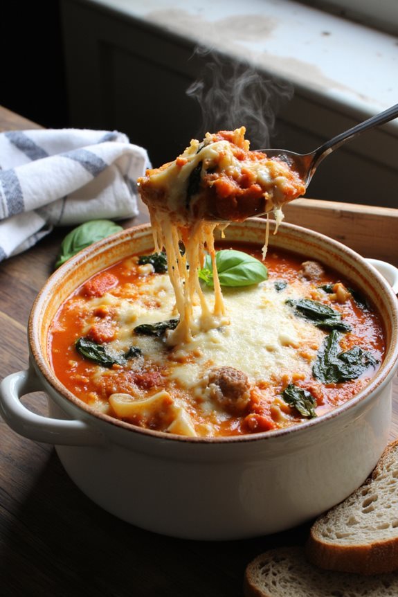 comforting cheese lasagna soup