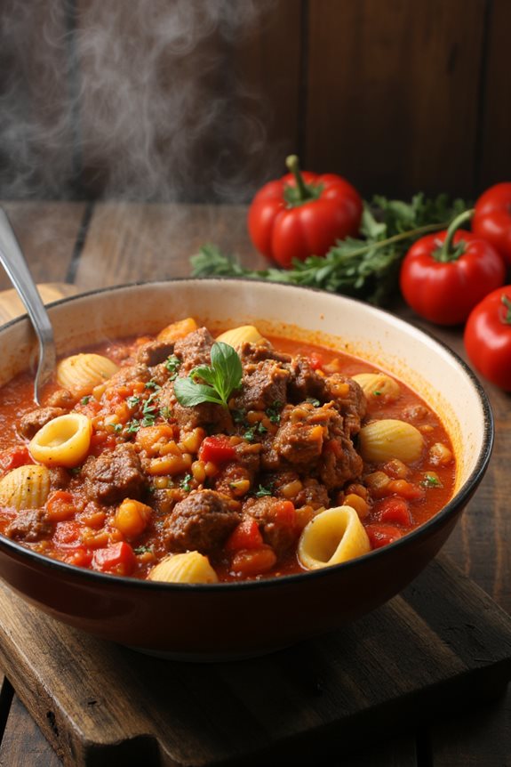 comforting cheesy beef goulash